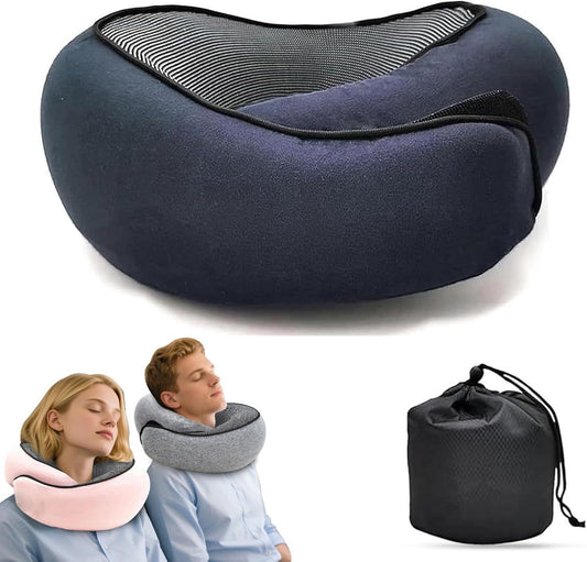 Travel Neck Pillow U-Shaped Memory Cotton for Airplane Sleep and Neck Support Blue