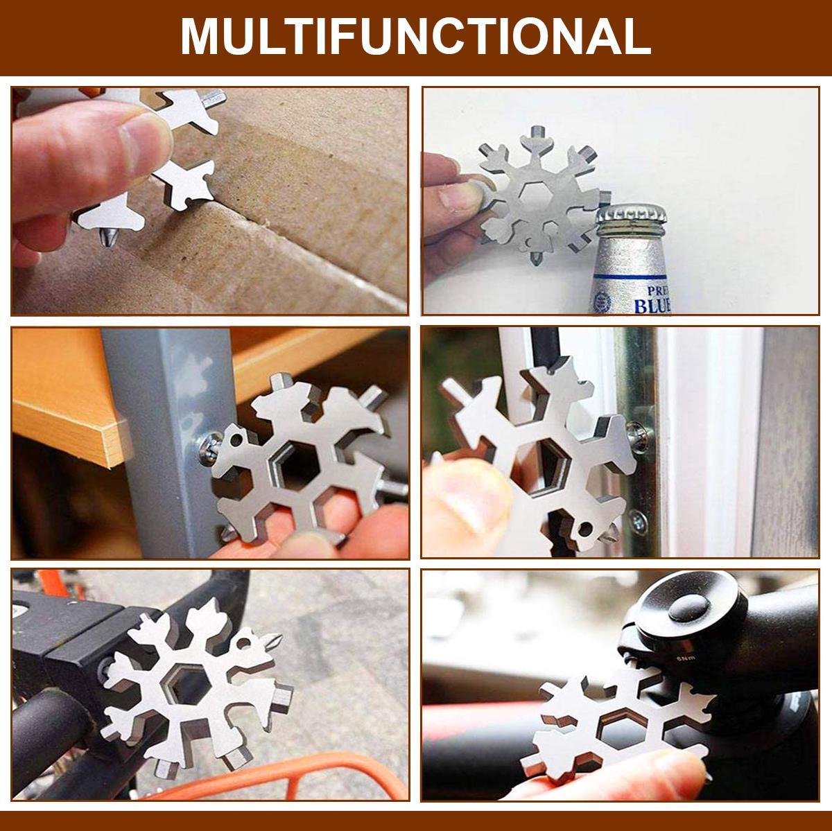18-in-1 Snowflake Multitool - Ring Wrench - Allen Wrench - Screwdriver - Bottle Opener - Knife - Snowflake - Father's Day Gift Tip - Pearlescent / Colorful