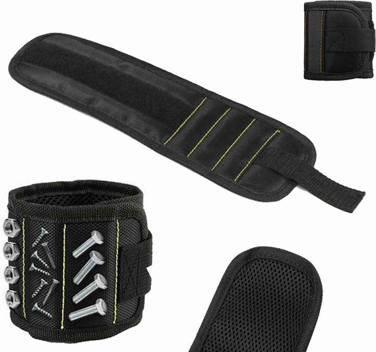 Magnetic Bracelet With 3 Magnetic Pockets | Wrist Tool Belt | Screw Wristband | DIY Bracelet | One Size | Black