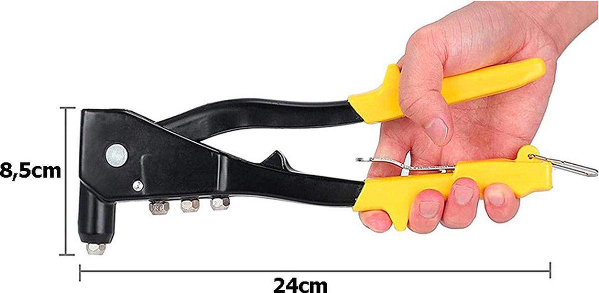 Rivet gun - Blind riveting tool - Pop rivet gun - with 4 tips for 2.4 mm, 3.2 mm, 4.0 mm, and 4.8 mm