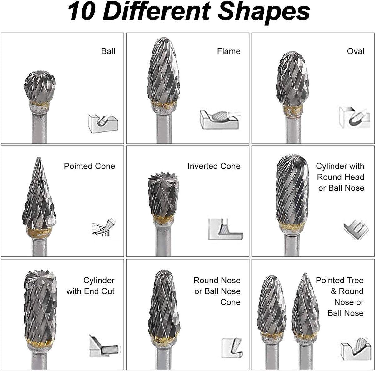 Double-sided carbide rotary cutter - Carbide rotary cutter set - 1/8" shank cutters, drill bits, DIY woodworking, engraving, metal polishing, engraving and drilling