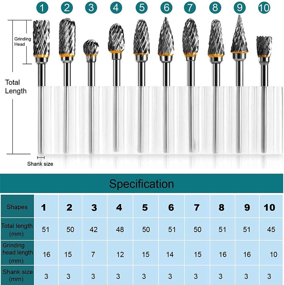 Double-sided carbide rotary cutter - Carbide rotary cutter set - 1/8" shank cutters, drill bits, DIY woodworking, engraving, metal polishing, engraving and drilling