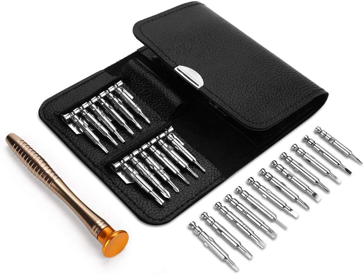 Screwdriver Set - 25-in-1 Repair Kit - Screwdriver Set with Protective Case - Professional Repair Kit for Mobile Phones, Laptops, and Glasses - Includes Torx, Y-, slotted, and triangle screwdrivers.