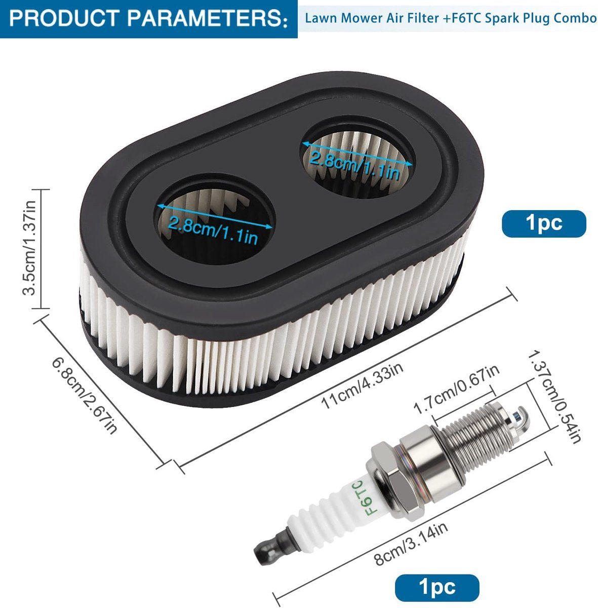 Lawn Mower Air Filter And 1x Spark Plug - Air Filter for Lawn Mowers - Air Filter Cleaner Cartridge - Air Filter Cartridge Replacement for 593260 Walk-Behind Mower, Compatible with Briggs & Stratton Engines 798452 - 593260/798452