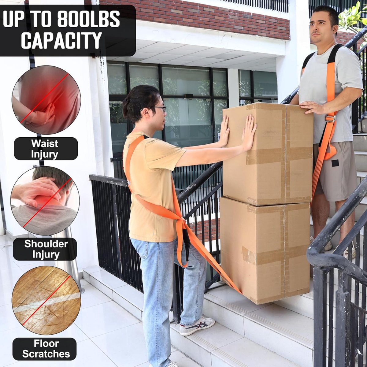 Moving Harness with Lifting Straps Set - Moving Aid - Moving Straps - Moving Belt - Lifting Aid - Tie-down Straps / Lifting Slings - 270kg Load Capacity - Furniture Dolly - Moving - Carrying Strap - Set for 2 People