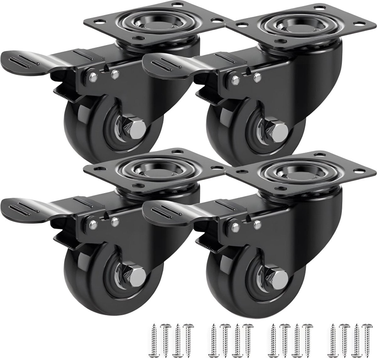 Heavy-Duty Swivel Casters with Brakes - Set of 4 - 50 mm up to 200 kg