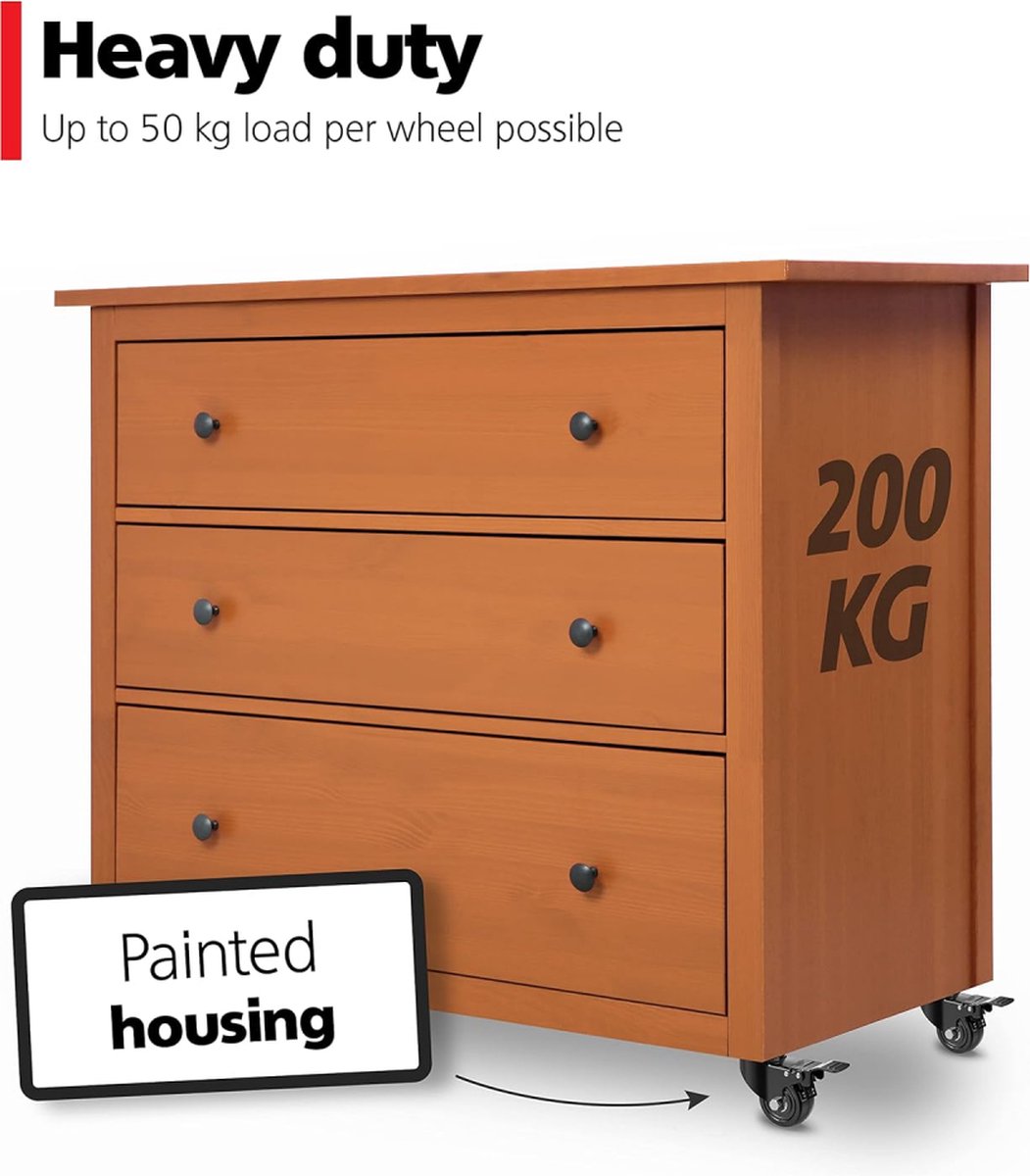 Heavy-Duty Swivel Casters with Brakes - Set of 4 - 50 mm up to 200 kg