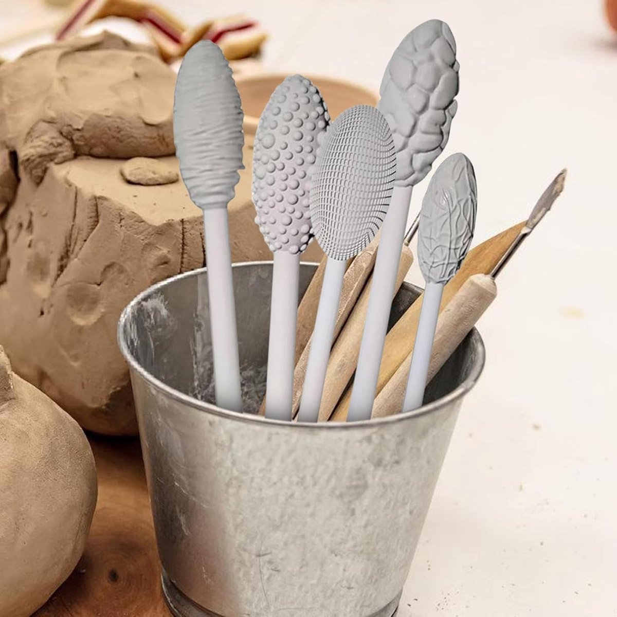 Clay Tools - 5-piece - Professional High Quality Pottery Modeling Modeling Set - Generic Clay Sculpture - versatile potter's rollers - potter's structure texture - for Clay / Sculpting / Pottery