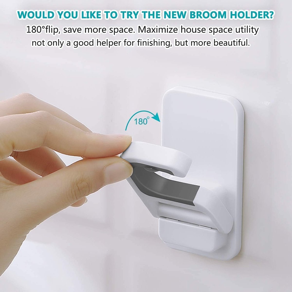 Broom Hanging System - 4 Pieces - Broom Holder - Broom Holder System - Mop Holder - No Drilling Required - Self-Adhesive Mop Holder - Tool Holder - Wall Mounting - Bathroom Accessories - Kitchen Storage Rack - Garden Tools - For Mop and Broom - White