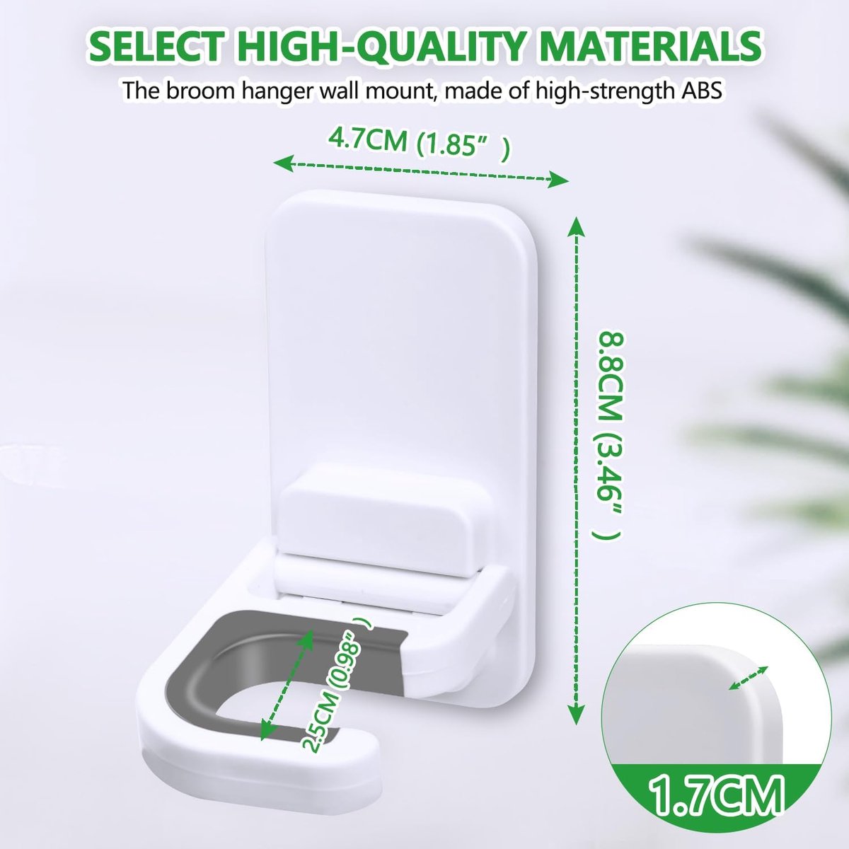 Broom Hanging System - 4 Pieces - Broom Holder - Broom Holder System - Mop Holder - No Drilling Required - Self-Adhesive Mop Holder - Tool Holder - Wall Mounting - Bathroom Accessories - Kitchen Storage Rack - Garden Tools - For Mop and Broom - White