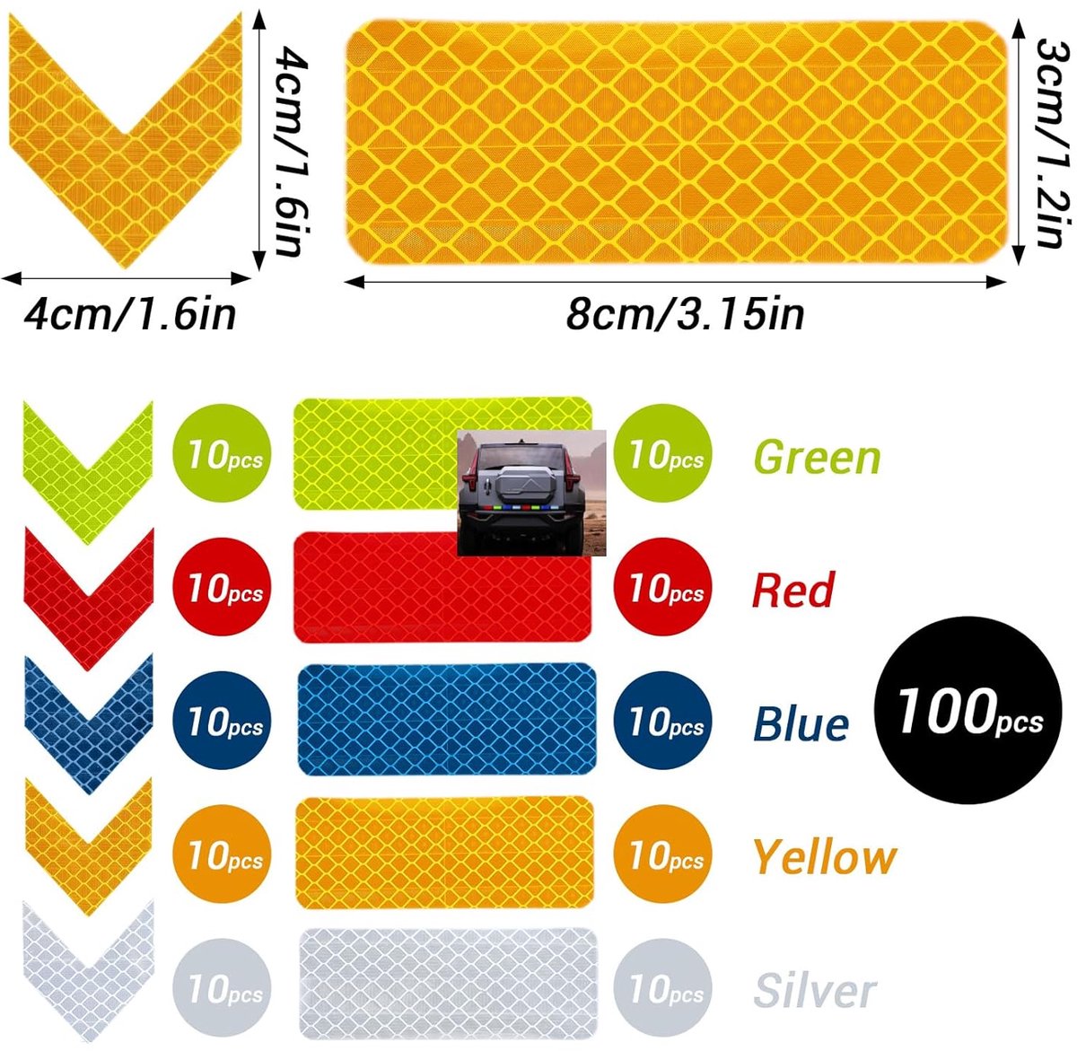100 pieces - reflective stickers - reflective tape - reflective safety