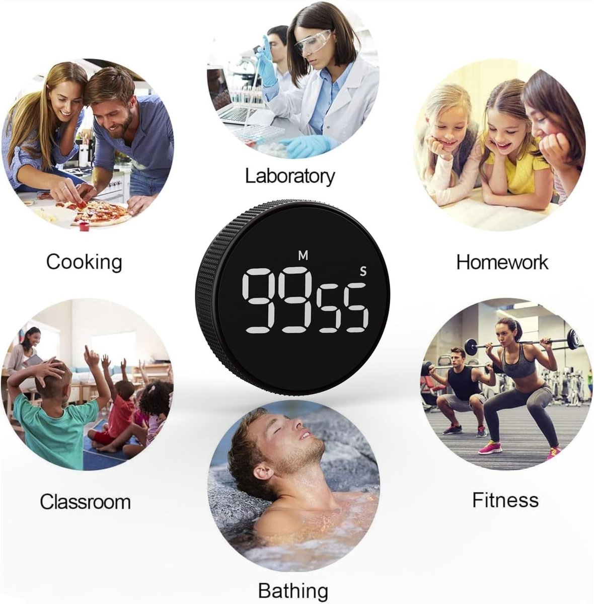 Timers - Digital timer - Magnetic digital kitchen timer - Kitchen timer - Count up/Count down - egg timer - magnetic kitchen timer - adjustable rotating - adjustable volume - for cooking, baking, kitchen, fitness, yoga, studying, meetings - black