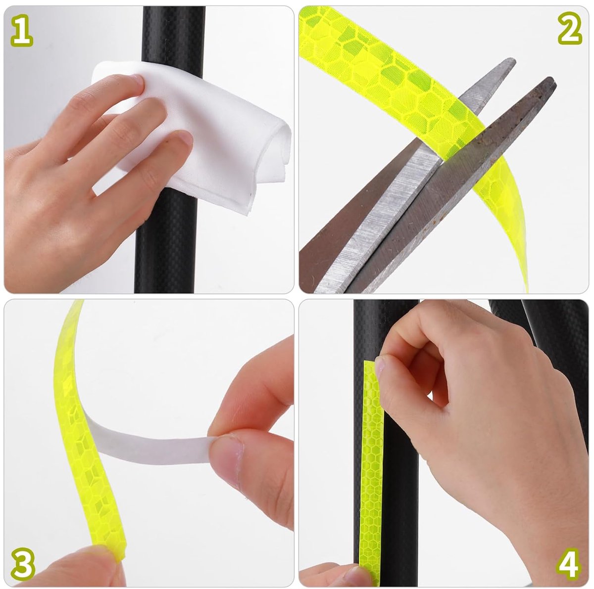 4 rolls - 1cm * 8m - Reflective tape - self-adhesive safety markings - reflective strips - reflective stickers - warning tape - for visibility - for vehicles and outdoor helmets - white, yellow, red, blue