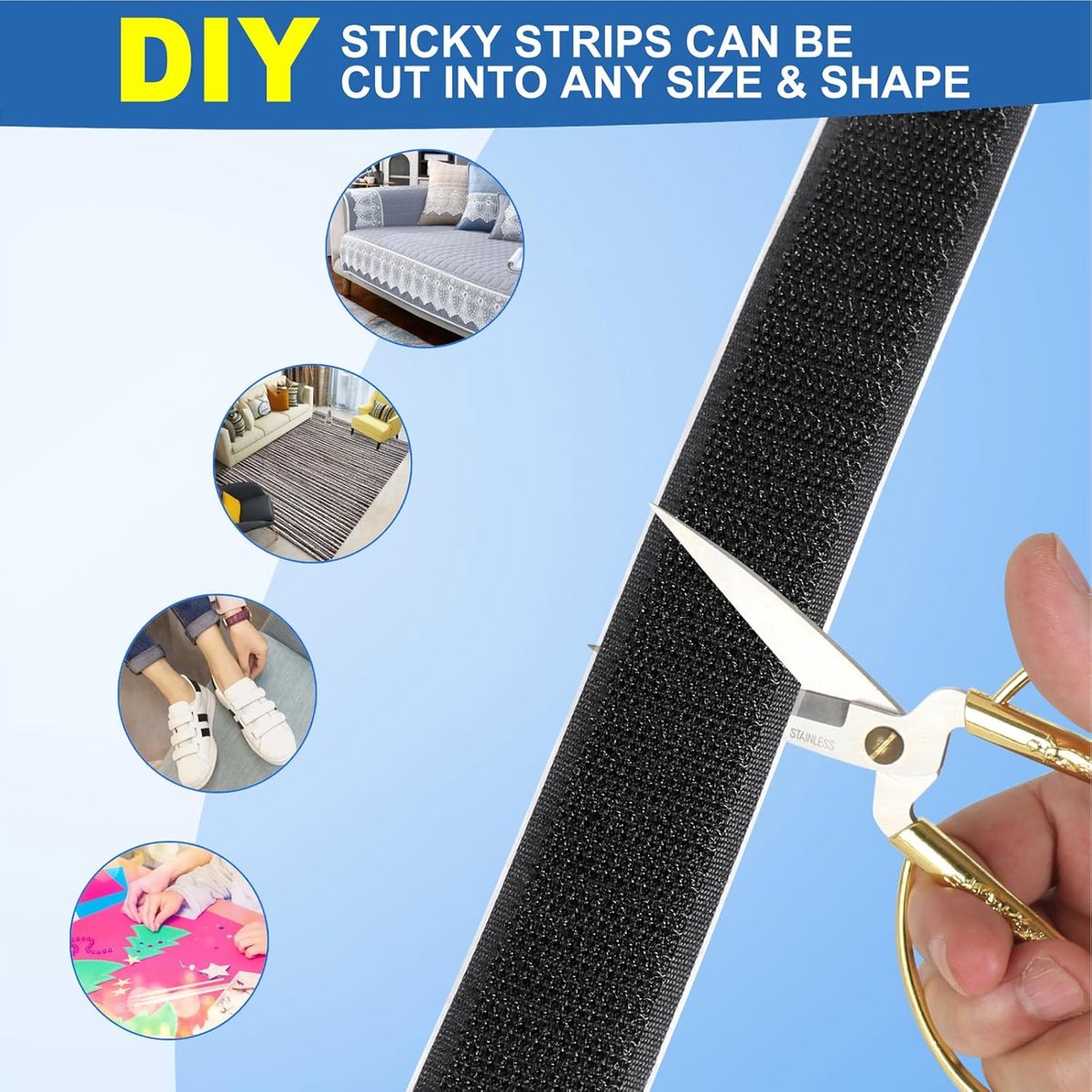 20 mm*10 m - Velcro - self-adhesive tape - reusable tape - nylon fastening strip - strong adhesive strips - with strong adhesive on the back - for sewing, crafting and DIY applications - Indoor and outdoor use - black