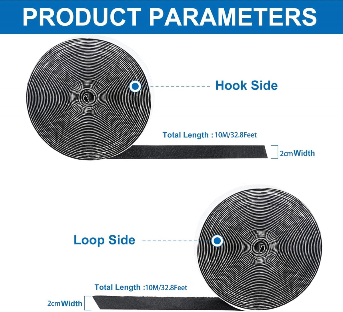 20 mm*10 m - Velcro - self-adhesive tape - reusable tape - nylon fastening strip - strong adhesive strips - with strong adhesive on the back - for sewing, crafting and DIY applications - Indoor and outdoor use - black