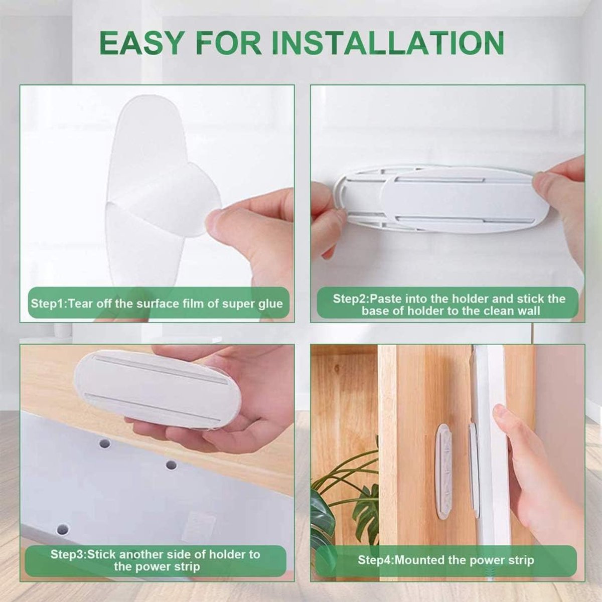 5 pieces - 10.3*4 cm - Self-adhesive power strip mount - Power strip holder fixer - wall sticker for socket - holder for power strip - no holes - wall mounting - for remote control, router, computer, kitchen, home and office - white