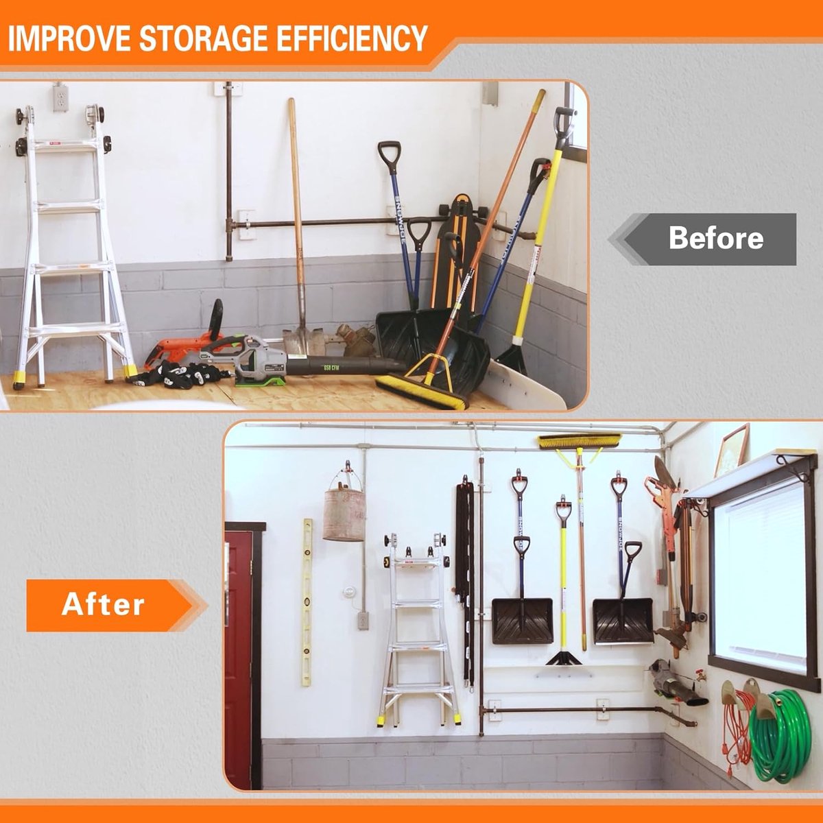 pieces - Heavy Duty Garage Hooks - Wave Long Hooks - Wall-Mounted Storage Rack