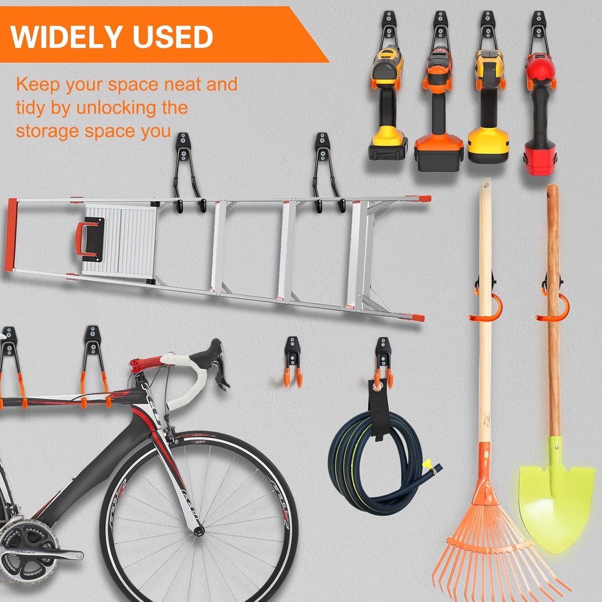 pieces - Heavy Duty Garage Hooks - Wave Long Hooks - Wall-Mounted Storage Rack