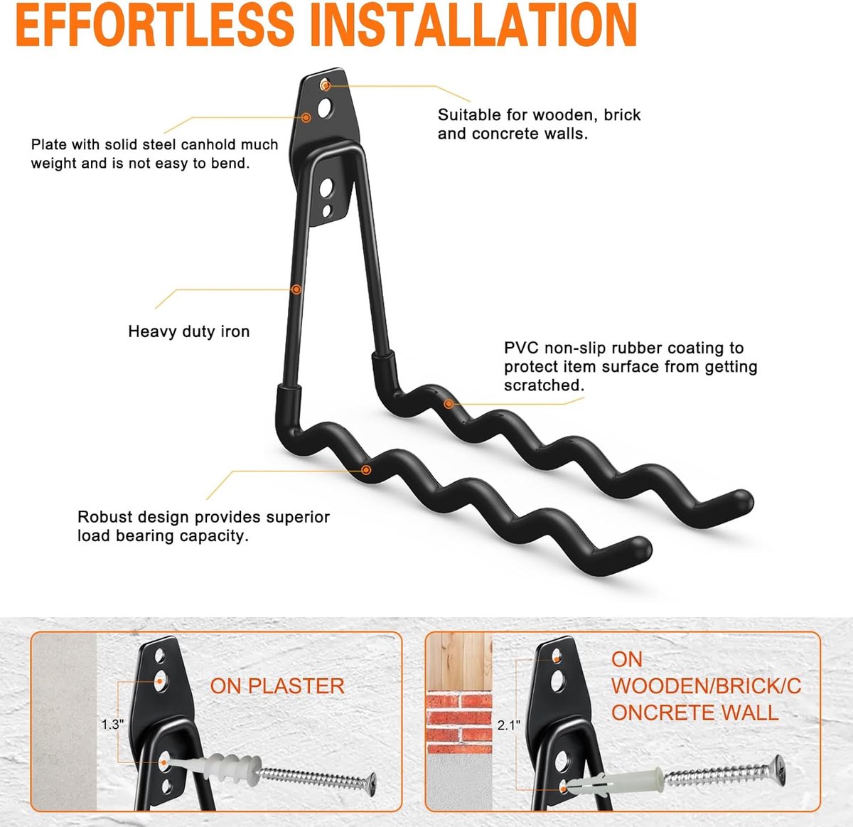 pieces - Heavy Duty Garage Hooks - Wave Long Hooks - Wall-Mounted Storage Rack