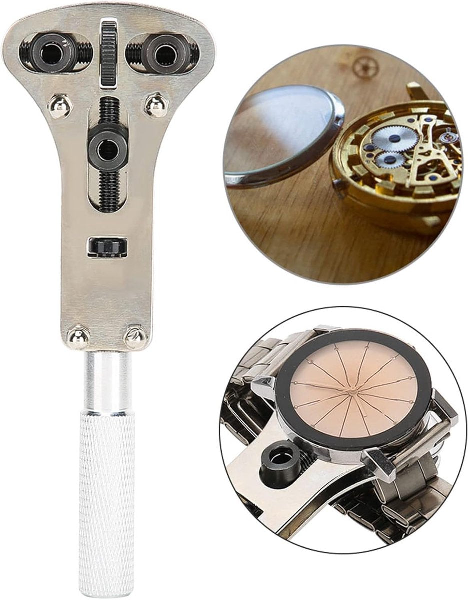Watch Case Opener - Watch Opener - Metal - Watchmaker Tools - Watch Tools - Watch Repair - Watch Back Opener Key - With Opening Screws - For Diameters Smaller Than 55mm - 16*7cm - Silver