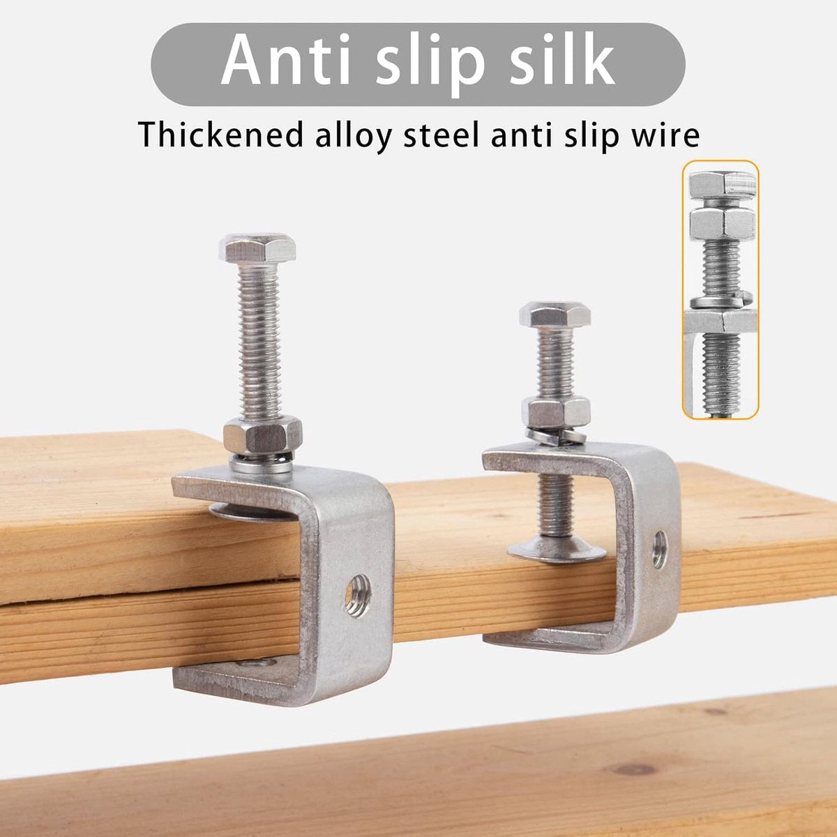 C-Clamps - Pack of 6 - With M8 Hexagon Bolts - Glue Clamps - Adjustable Clamping Range 0-25 mm - For Woodworking and Welding - Stainless Steel - Silver - 2.4*3.2*5.5 cm
