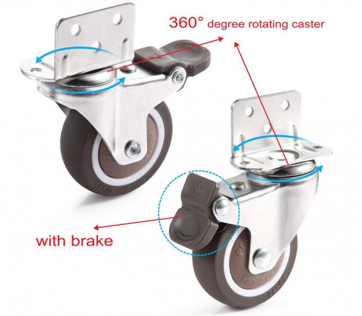 Casters Set of 4 with Brakes - 25mm + Screws TPR Rubber Heavy Duty Wheels 15KG - Furniture Casters for Furniture - Casters for Trolley - Heavy Duty Casters - Rubber Trolley Wheels