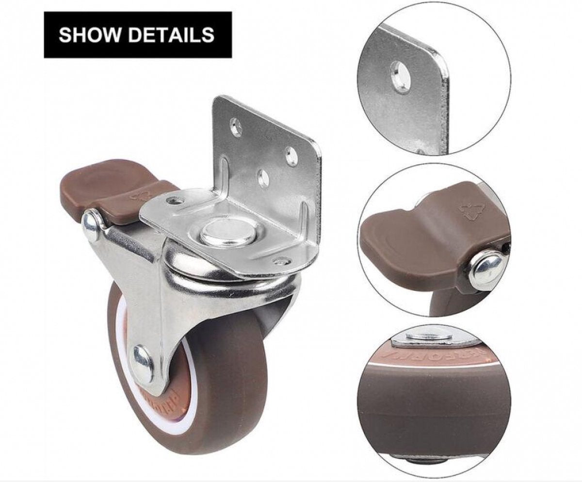 Casters Set of 4 with Brakes - 25mm + Screws TPR Rubber Heavy Duty Wheels 15KG - Furniture Casters for Furniture - Casters for Trolley - Heavy Duty Casters - Rubber Trolley Wheels
