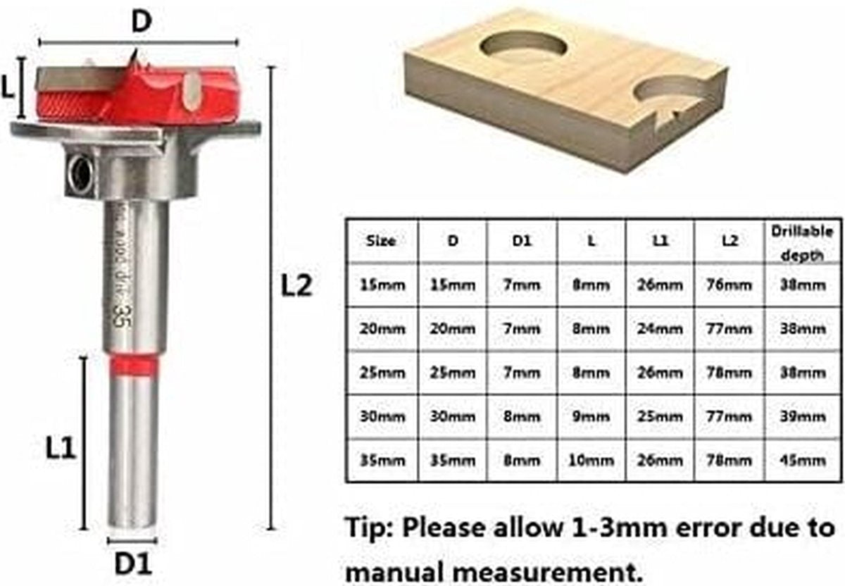 Drill guide - hinge gauge - Drill bit accessories - for 35mm hinge holes - 77*66mm - PP, TPR, carbon steel - blue - for carpentry, cabinet hinges and mounting plates