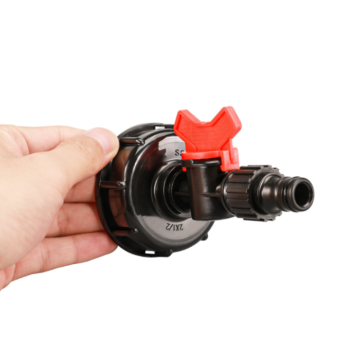 Accessories for 1000L IBC tanks: Adapter cap + 4-point butterfly faucet + black nipple