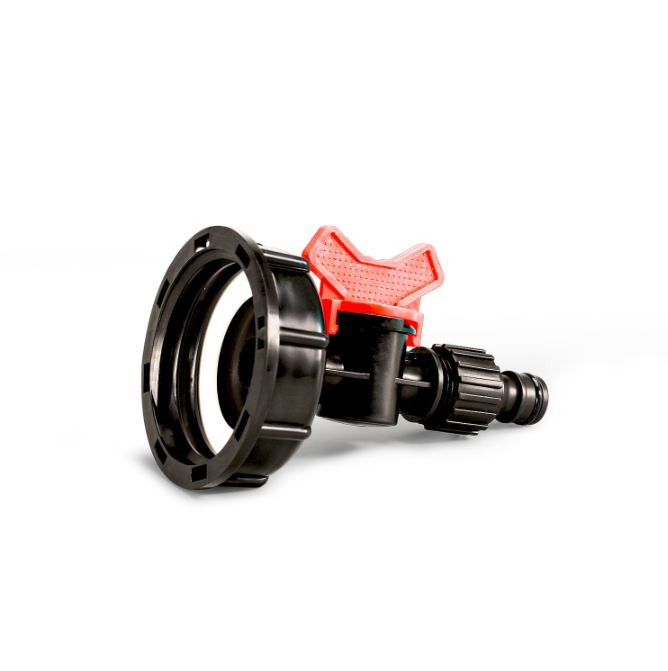 Accessories for 1000L IBC tanks: Adapter cap + 4-point butterfly faucet + black nipple