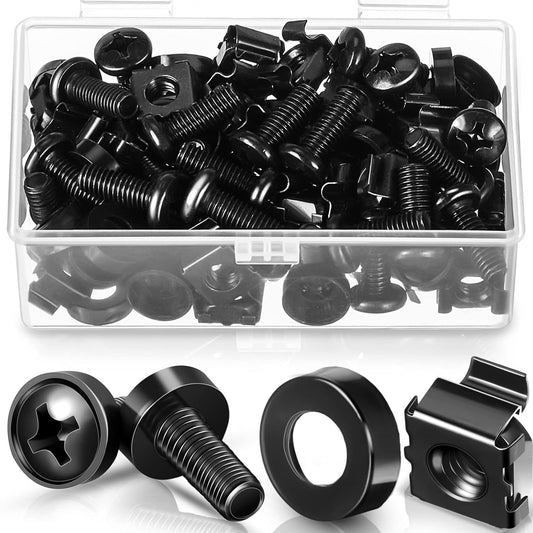 50 Pack M6 x 16 mm Rack Mount Cage Nuts, Screws and Washers S/S