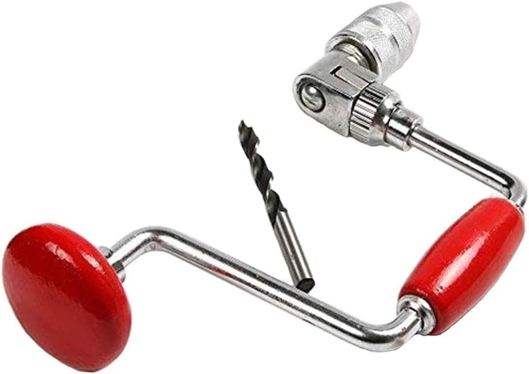 Swing Bit Brace with 4 Jaw Chuck, Hand Drill Manual Hand Crank Drill with A Bit
