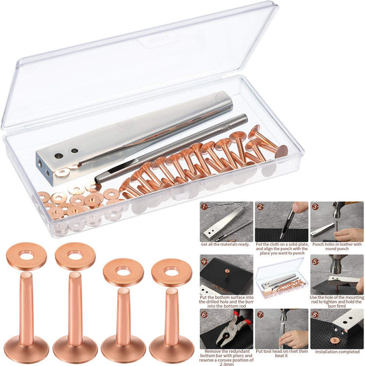 50 Pcs Copper Rivet and Burr 9 and #12 Copper Leather Brass Rivets Fastener