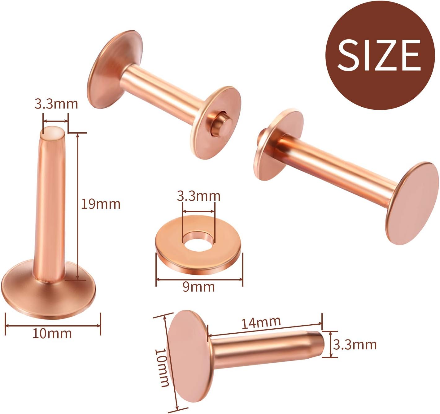 50 Pcs Copper Rivet and Burr 9 and #12 Copper Leather Brass Rivets Fastener