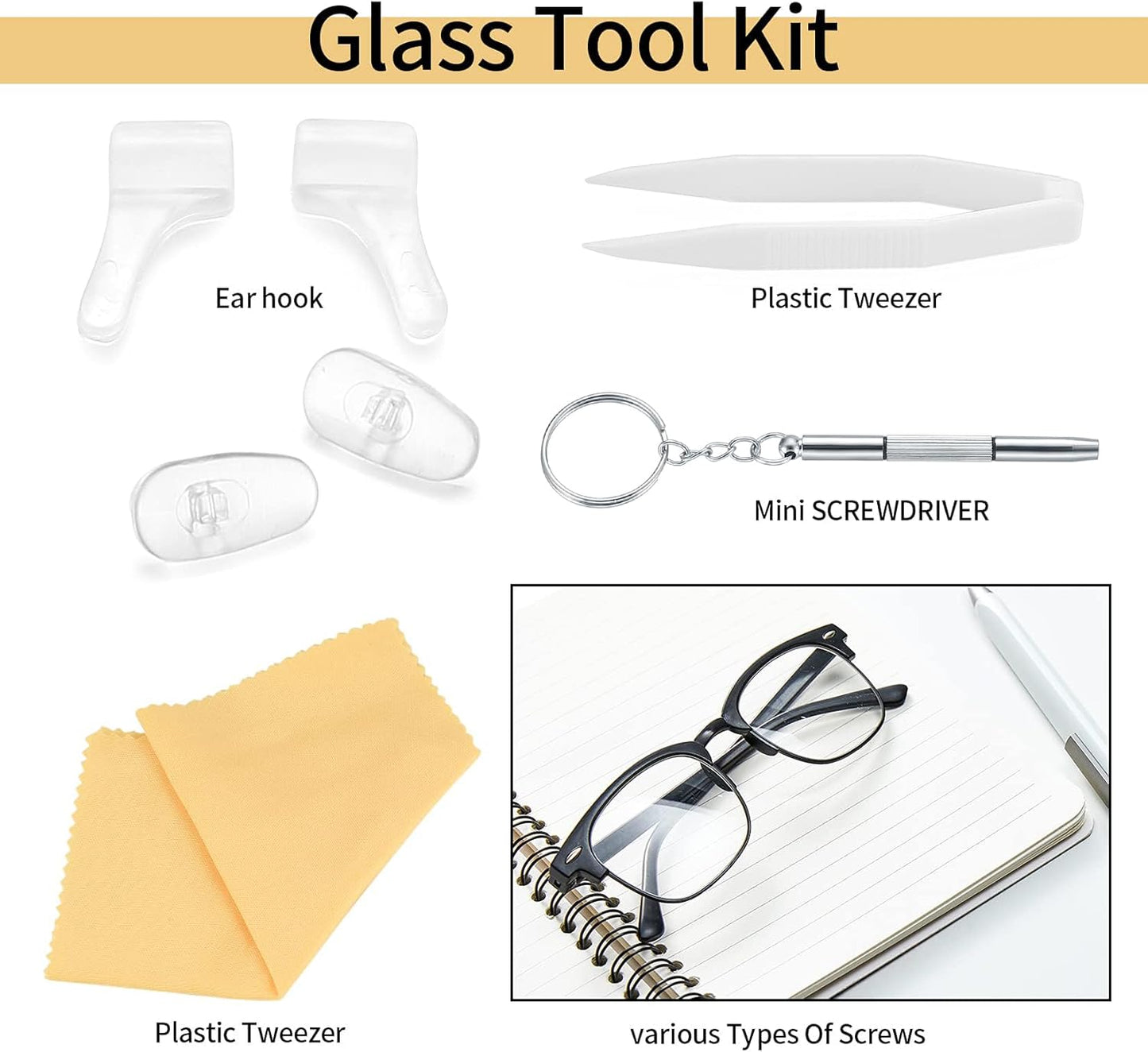 Eyeglasses Repair Kit, Sunglasses Repair Kit, Includes Glasses Screws