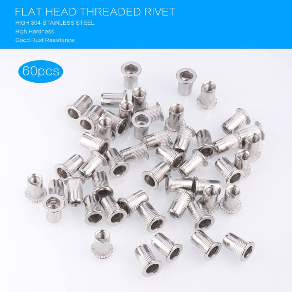 60pcs 304 Stainless Steel Rivet Nut M8 Flat Head Blind Nut Threaded Rivet Nut Rivet Nut