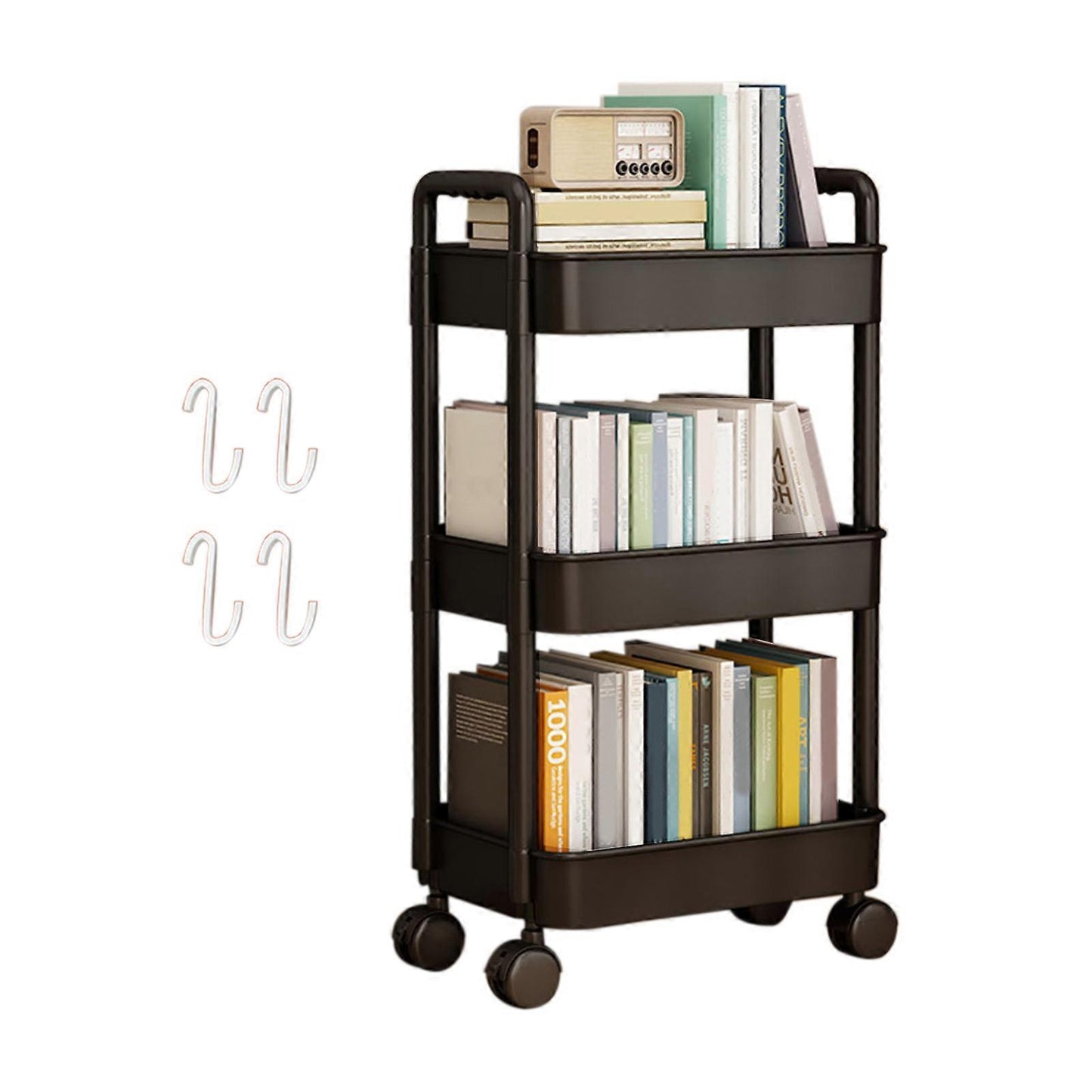 4-Tier Rolling Storage Cart with Wheels Black Mobile Rack