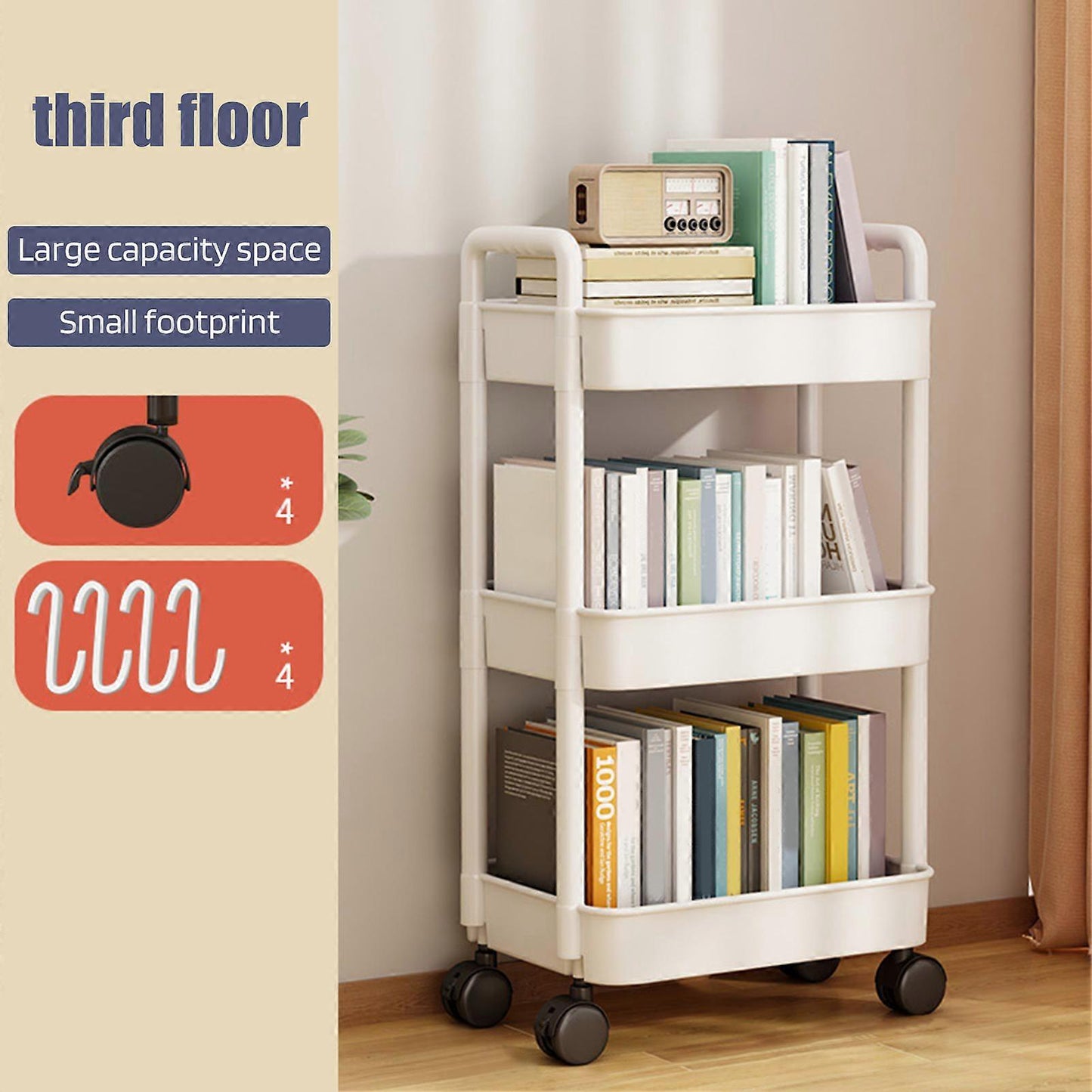 4-Tier Rolling Storage Cart with Wheels Black Mobile Rack