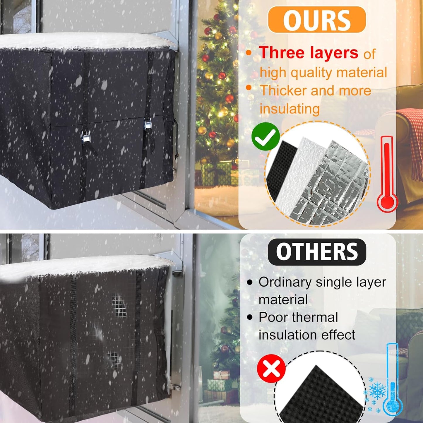 Air Conditioner Covers for Window Units - 3 Layers Insulation Outside