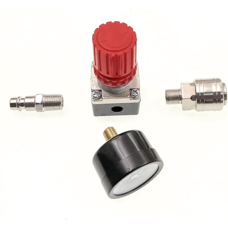 1/4" Pressure Reducer for Compressed Air, 4 Holes with Gauge for Compressor