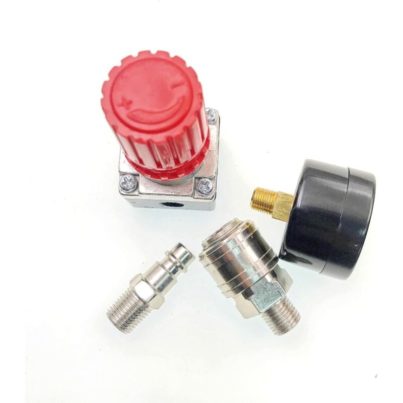 1/4" Pressure Reducer for Compressed Air, 4 Holes with Gauge for Compressor