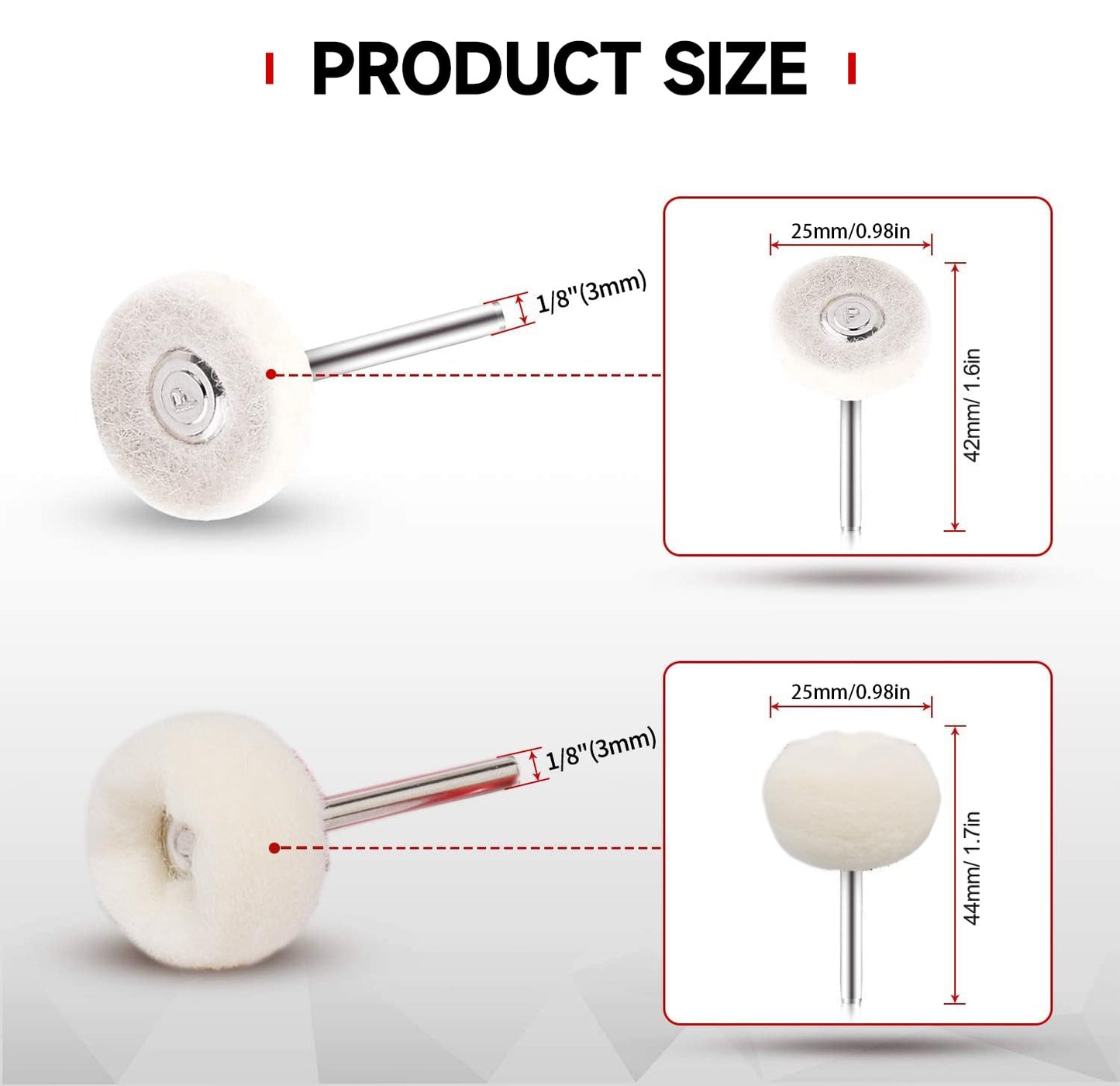 50 PCS 1 Inch Wool Felt Polishing Accessory Kits, 25 Each Spherical