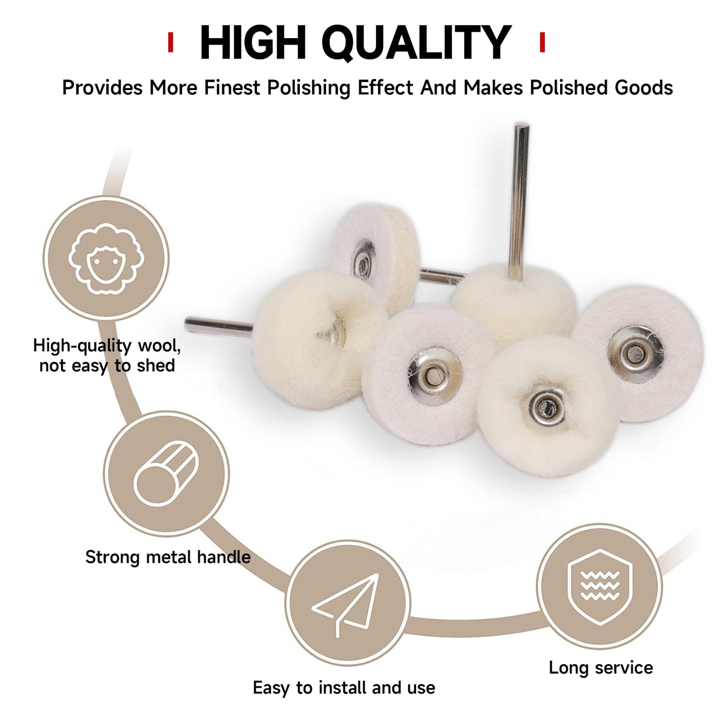 50 PCS 1 Inch Wool Felt Polishing Accessory Kits, 25 Each Spherical