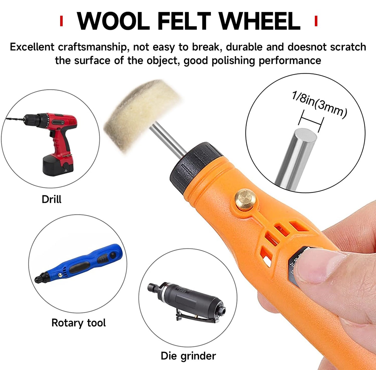 50 PCS 1 Inch Wool Felt Polishing Accessory Kits, 25 Each Spherical
