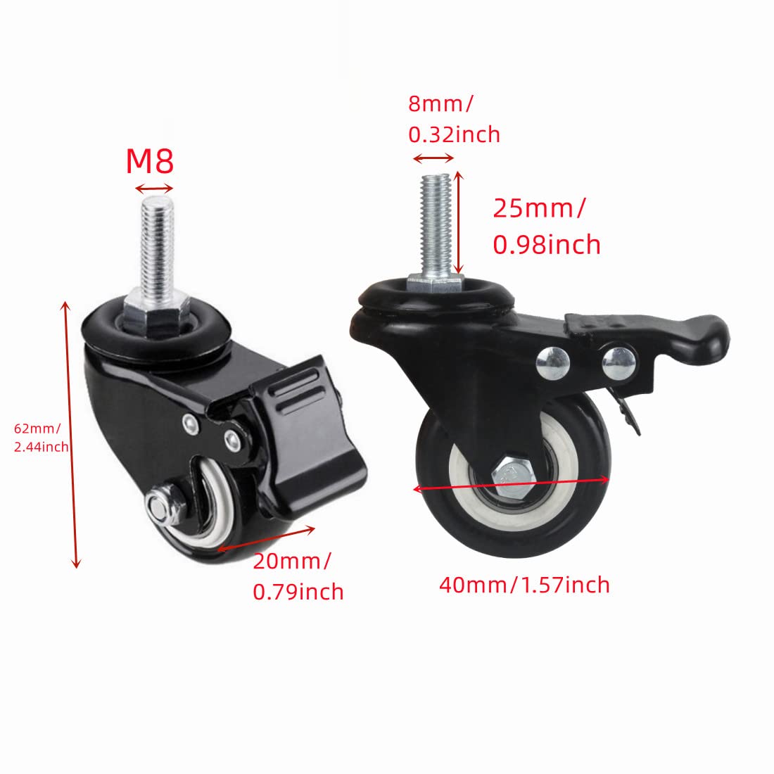 4Pcs 1.5 Inch Heavy Duty Caster Wheels Swivel Casters