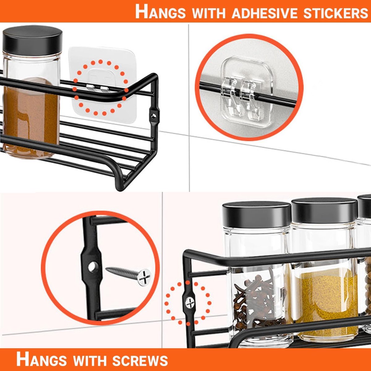 Four-Tier Metal Wall-Mounted Spice Rack