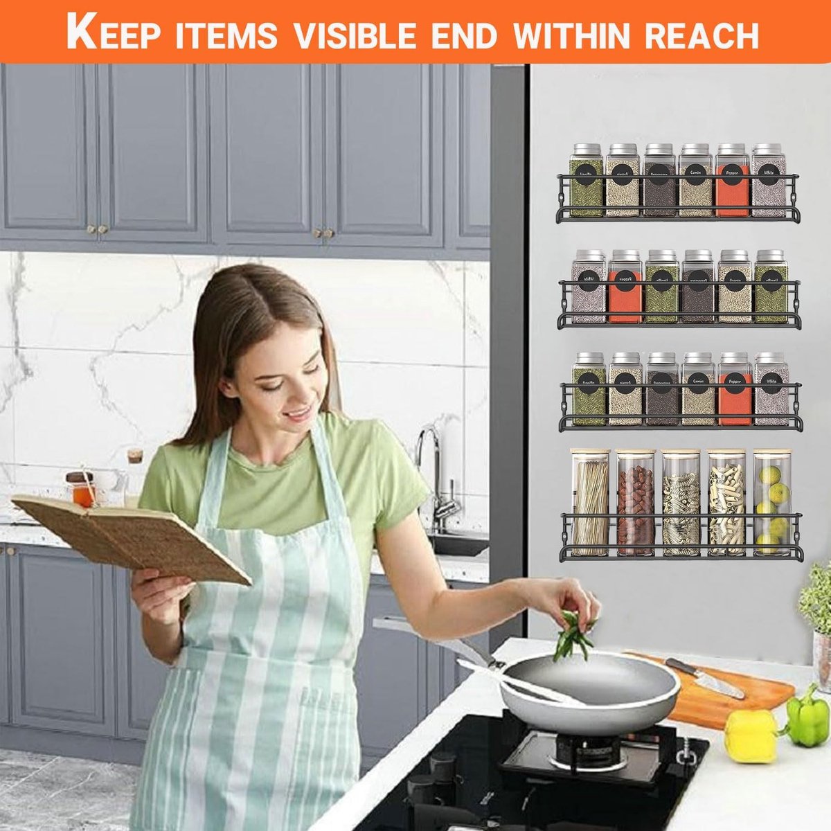 Four-Tier Metal Wall-Mounted Spice Rack