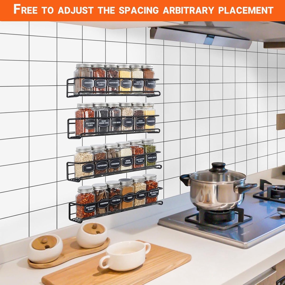 Four-Tier Metal Wall-Mounted Spice Rack