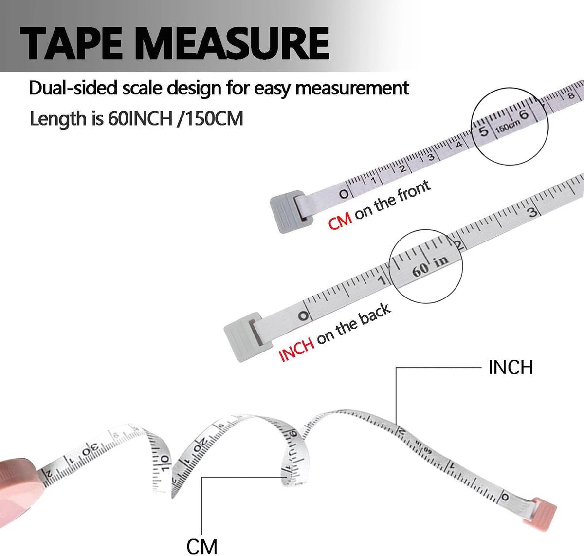 Measuring Tape - 3-Pack - Extendable Measuring Tape - Double-Sided Flexible