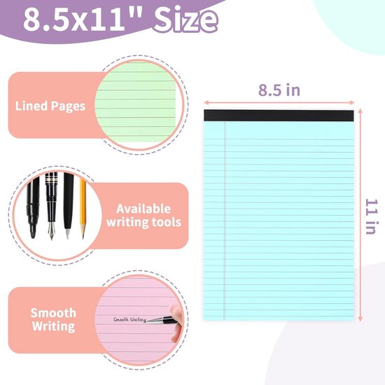 Coloured notepads, set of 3 writing pads 29.5 x 21.4 cm